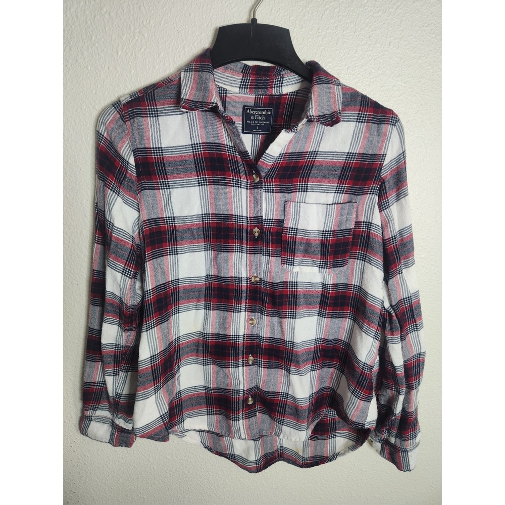 Abercrombie & Fitch Red White Blue Plaid Flannel Button Down Shirt Small Casual - Picture 2 of 8